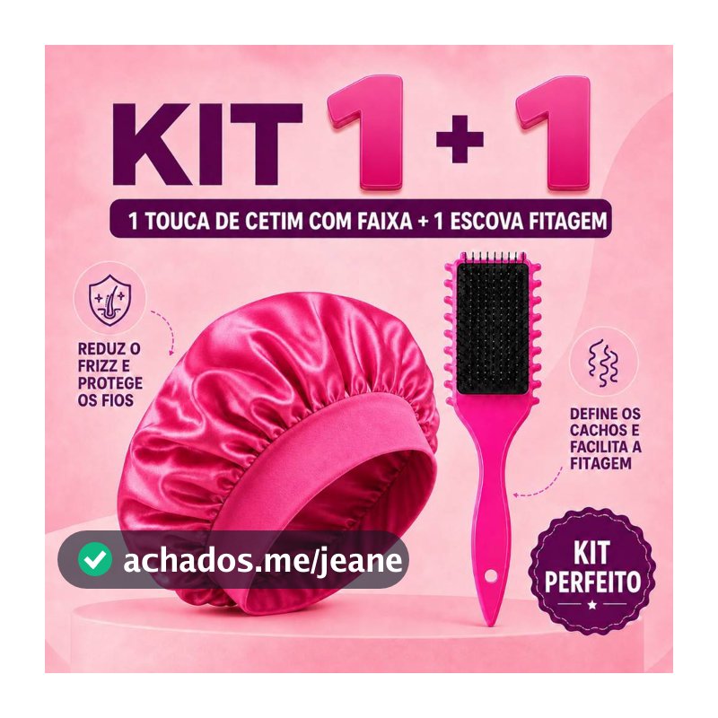 Kit Com 1 Escova Onda Fitagem + 1 Touca De Cetim Com Faixa O Combo Mais Desejado