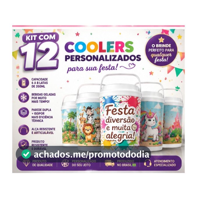 Cooler Personalizado para Festa com Sua Arte | Kit 12 Unidades | Capacidade 8 Latas Cada + Brinde