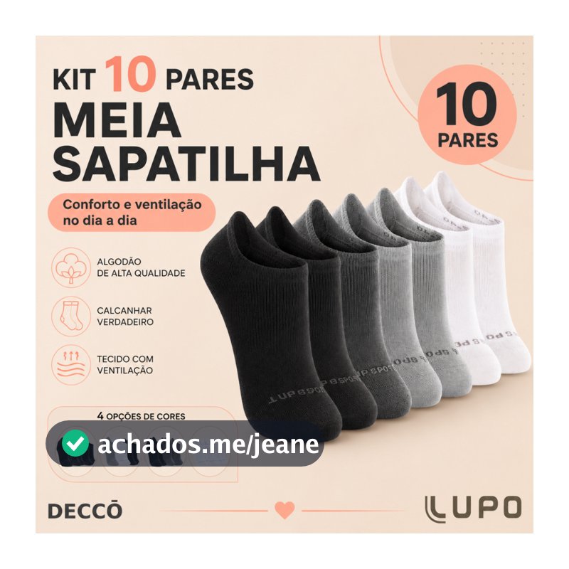 Kit 10 Pares Meias Lupo Sport Cano Invisível Algodão Soquete Sapatilha Unissex Original Confortável