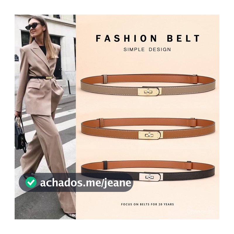 Cinto De Couro Skinny Feminino Com Fivela Giratória Dourada Ou Prateada – Fino Ajustável Para Vestidos , Escritório E Ca