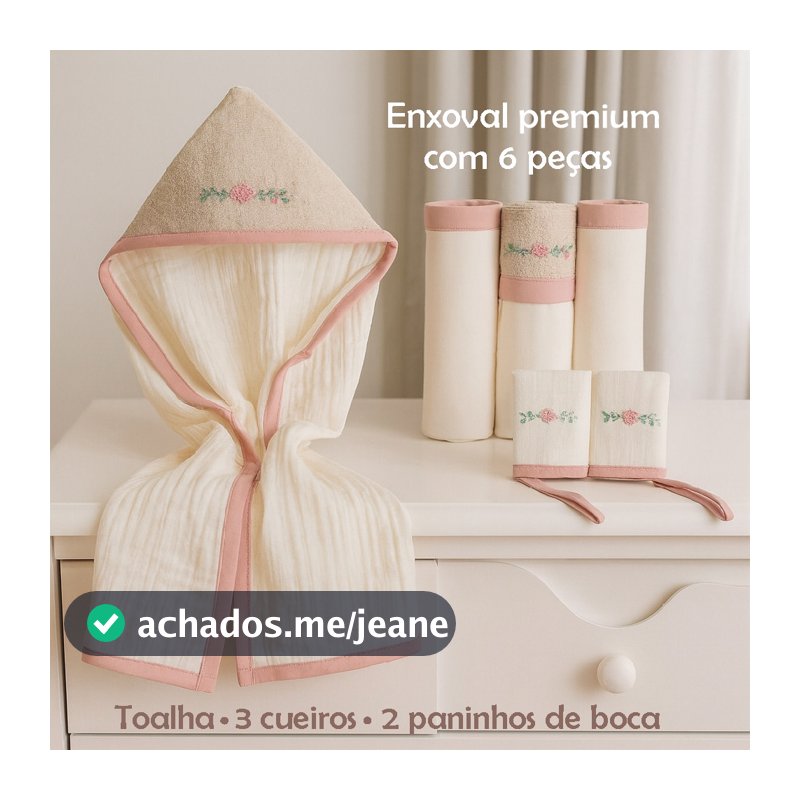 Kit Enxoval Bebê 6 Peças Algodão Premium Cueiro Toalha com Capuz Pano de Boca Recém Nascido Maternidade Menino Menina