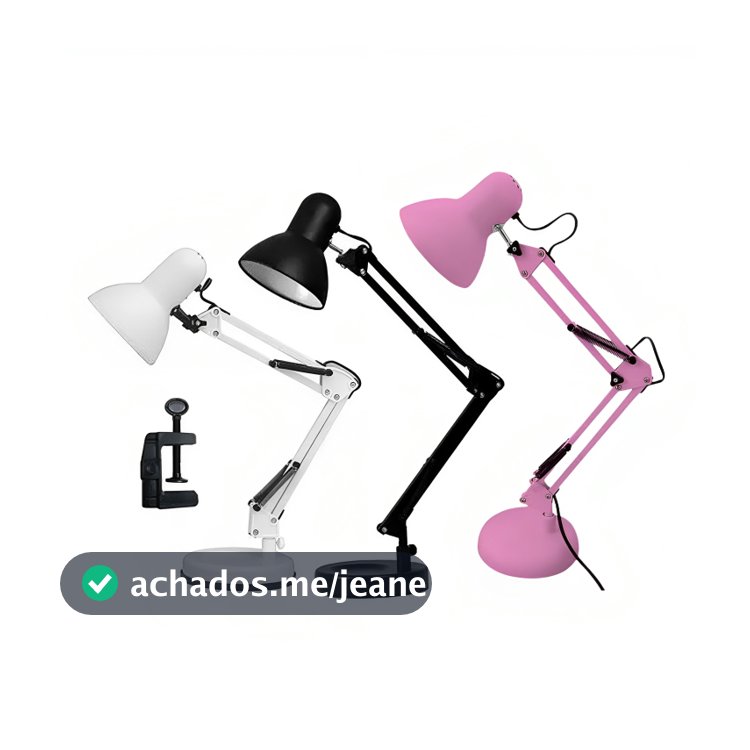 Luminária Abajur De Mesa Articulada Base e Garra 2 Em 1  Luminária Fixar