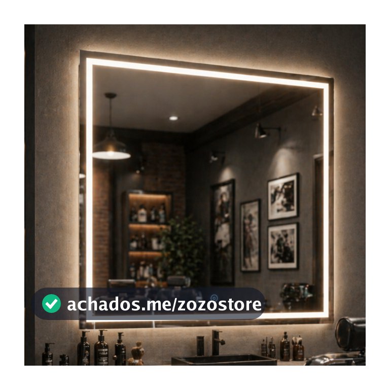 Espelho com LED Mais Forte Quadrado Jateado Touch 3 Cores Lapidado Vários Tamanhos Banheiro Luxo