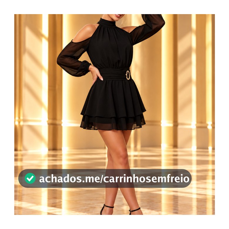 Vestido Feminino Mini Elegante de Chiffon com Gola Halter, Ombros Vazados e Bainha com Babados em Camadas Duna