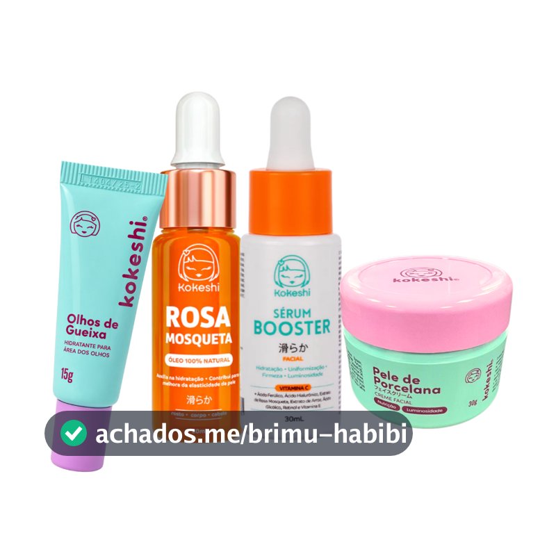 Kit 4 Renovadores Kokeshi Vitamina C Rosa Mosquesta Pele Porcelana Olhos de Gueixa