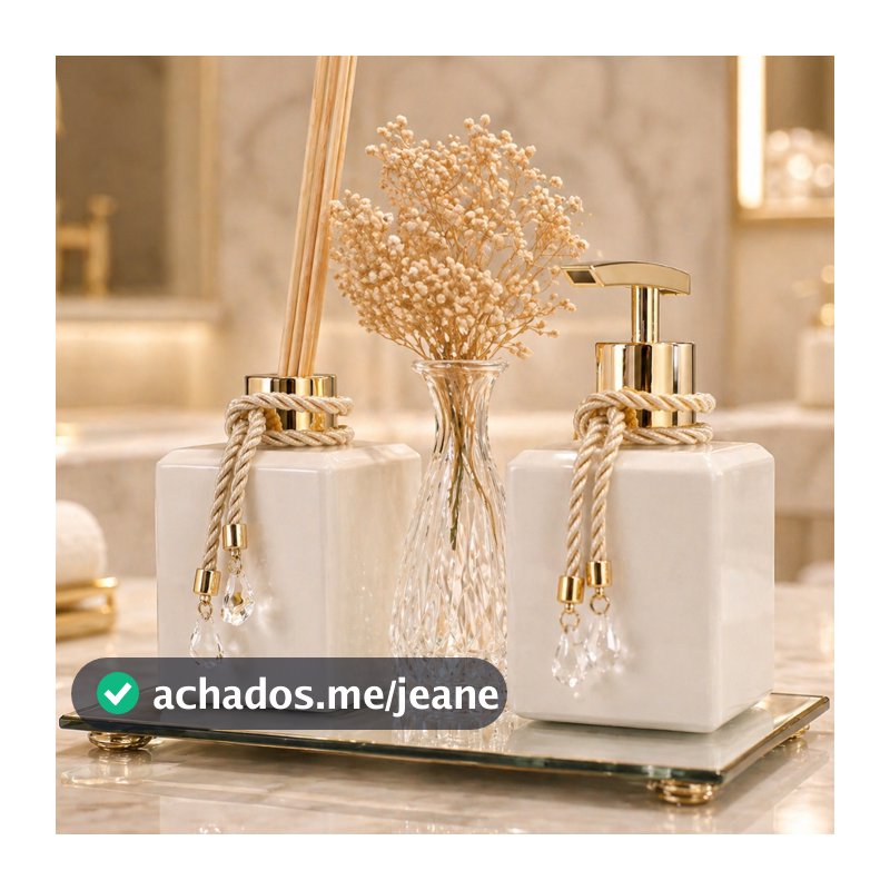 Kit Lavabo em Vidro Cubo Branco 250ml - Com Vaso Bandeja Saboneteira e Aromatizador