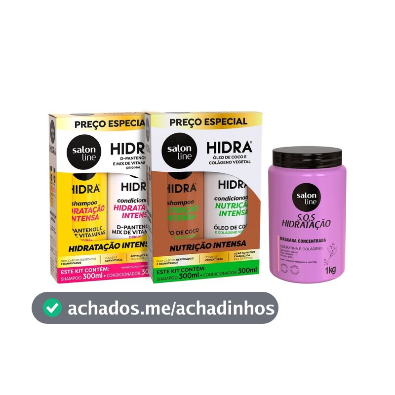 Kit com 2 Shampoos e 2 Condicionadores Hidra + Máscara SOS Hidratação Bio-Reconstrução Salon Line