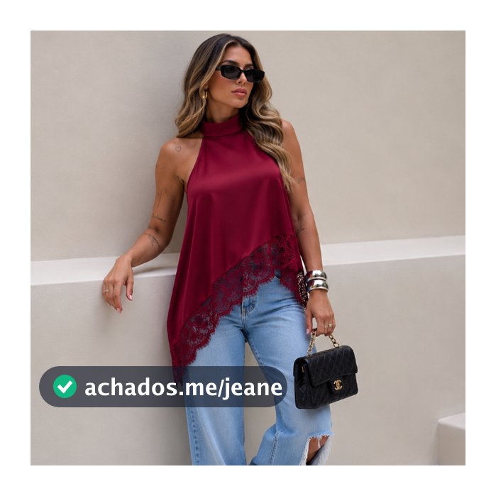 Blusa Assimétrica Feminina Gola Alta Crepinho Premium Renda Elegante Chic Casual Moda Sotisficado