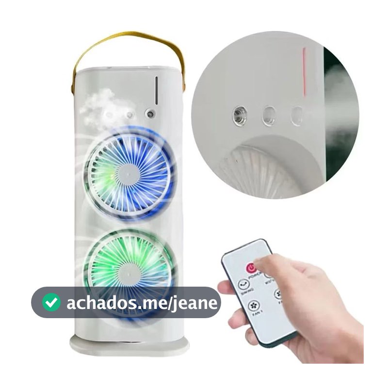 Recarregavel Mini Portátil Climatizador Camada Ventilador Dupla Umidificador Hélice Giratório+rgb Ar C/ Reservatório