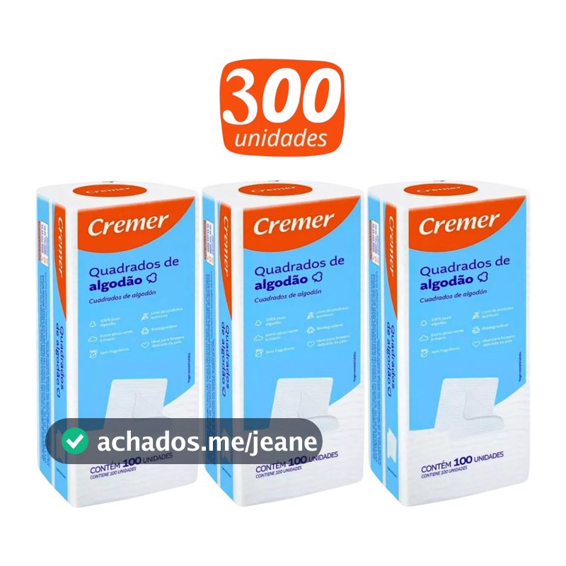 Kit 3x Algodão 100un Quadrado Bebê Sem Perfume Limpeza Macio