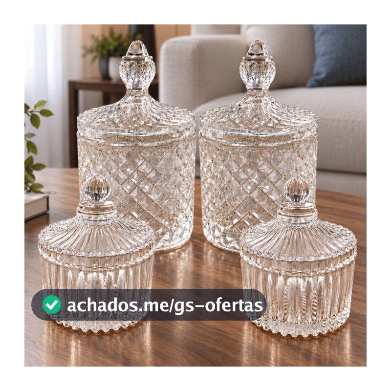 Kit 4 Peças - 2 Potiches ABACAXI Vidro + 2 Bombonieres CARROSEL Potes Doces Lembrancinha Festa Mesa