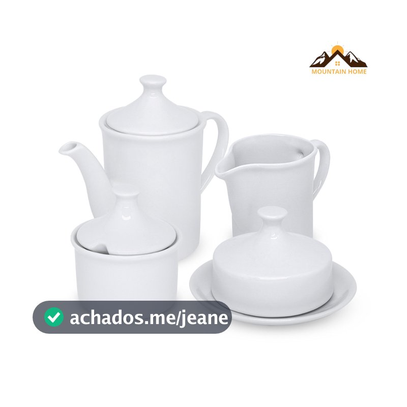 Conjunto 4 Peças Kit Chá Café Porcelana Mesa Posta Bule Leiteira Açucareiro Manteigueira
