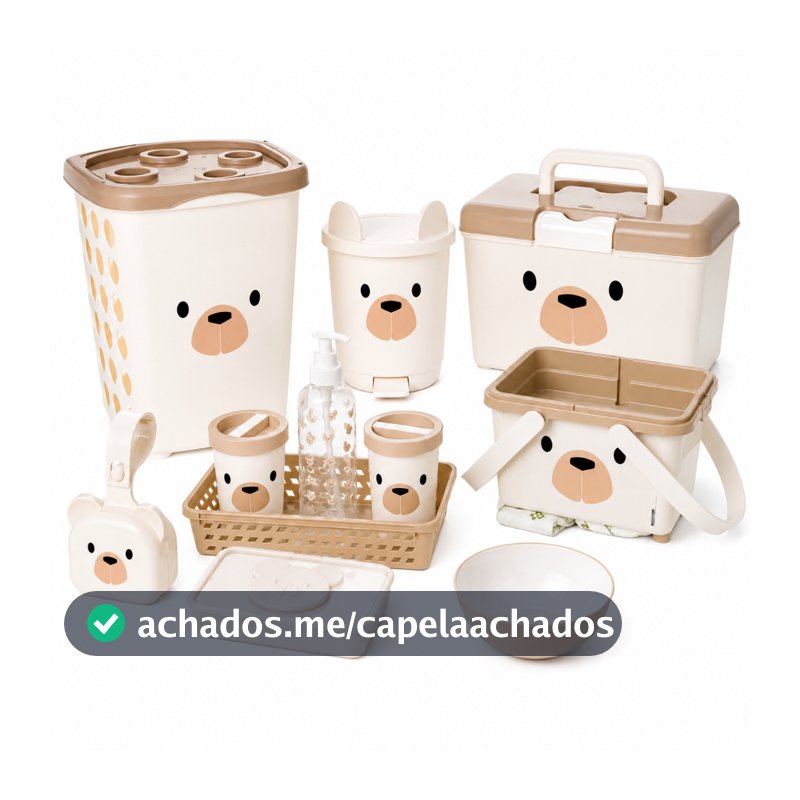 Kit Higiene Completo 11 Peças Organização Quarto Bebê Infantil Cesto Roupas Porta Fraldas Porta Lenços Chupeta Lixeira