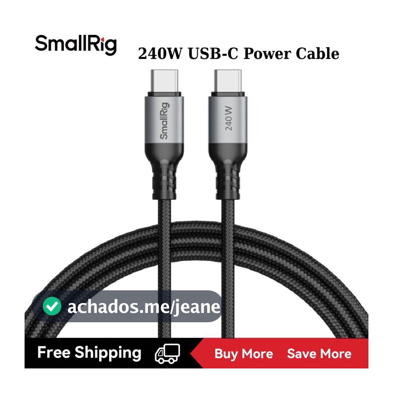Cabo SmallRig 240W USB C Para (3.28 Pés) , PD 3.1 240W De Carregamento Rápido Carregador GaN 4747/4751 , Bateria De Mont