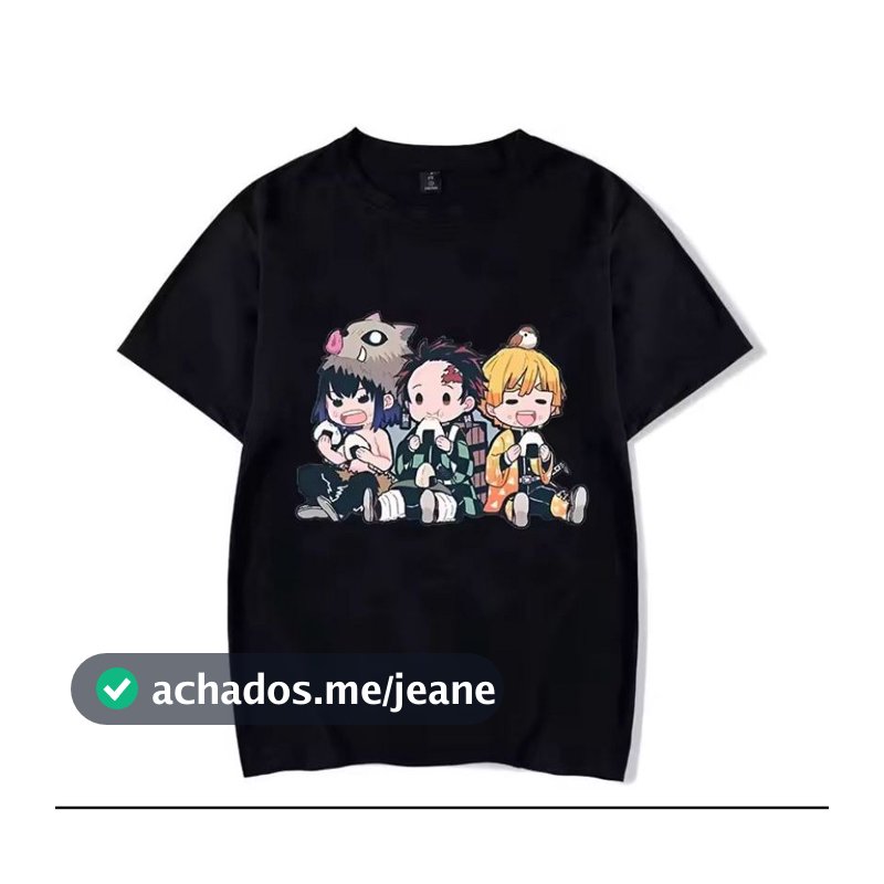 Camiseta Anime Demon Slayer Unissex Estampa Chibi Kimetsu no Yaiba Algodão Casual Otaku Geek Nerd