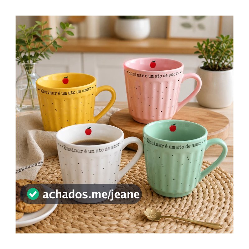 Kit 4 Canecas Porcelana 150ml Dia dos Professores Frase Inspiradora Coloridas Presente Escola Café Chá Lembrancinhas Dia
