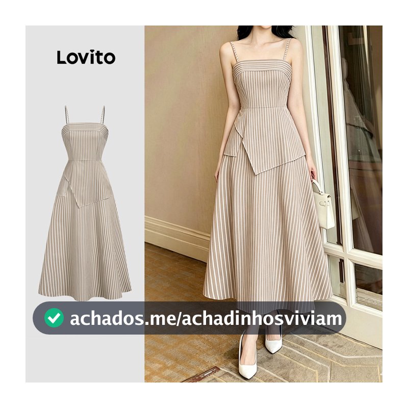 Lovito Vestido Elegante Estampa Falsa 2 em 1 Primavera/verão Cáqui para mulheres L199ED570