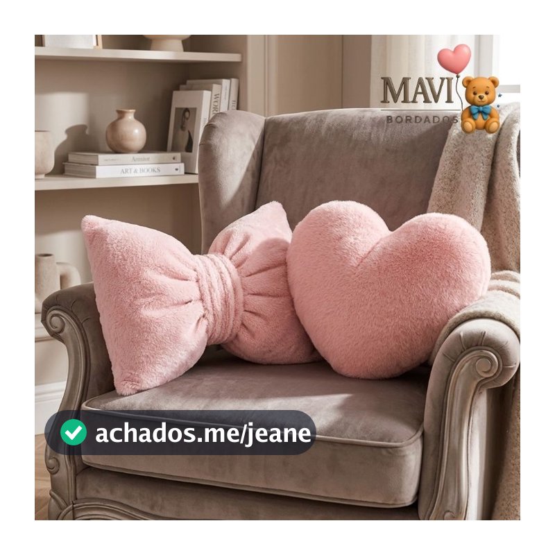kit 2 Almofadas Decorativa Laço + Coração Rosa
