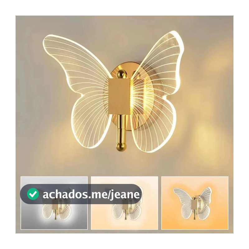 Luminária Borboleta Arandela Dourada De Parede