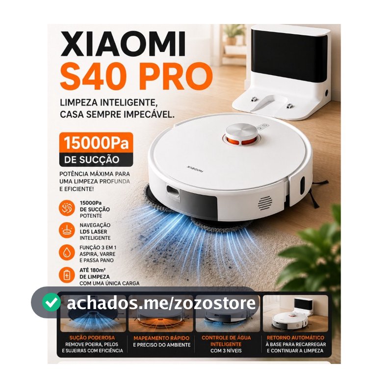 Robô Xiaomi S40 Pro Com Mapeamento Inteligente e Auto Limpeza