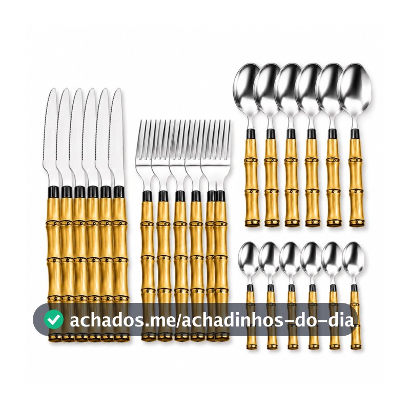 Faqueiro 24,12 ou 8 Peças Aço Inox Cabo Bambu Jogo de Talheres Luxo Cozinha Cabo imitando Madeira Bambu
