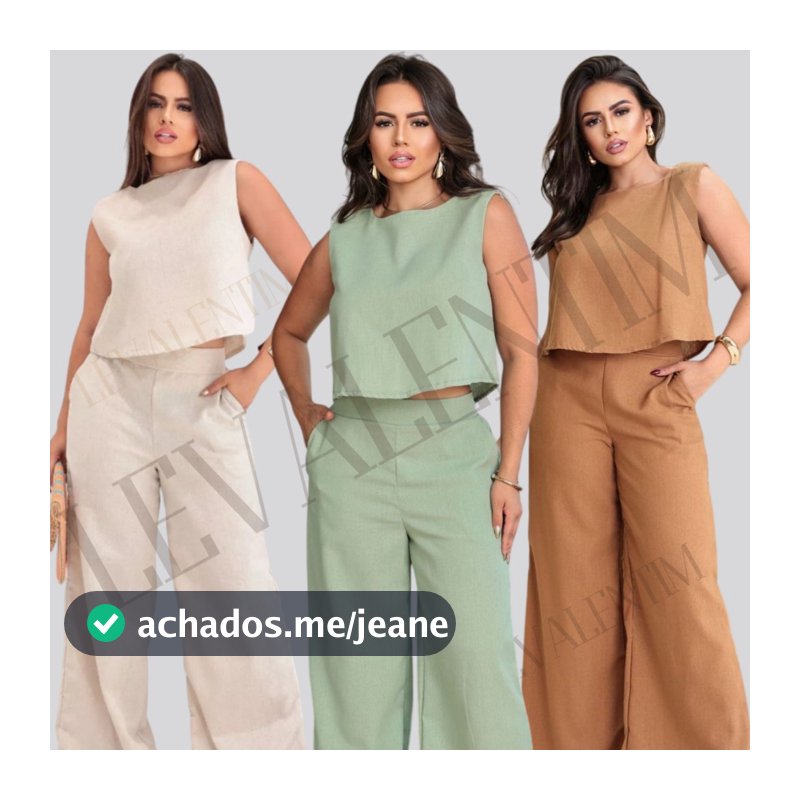 Conjunto Alfaiataria Social Feminino Calça e Blusa Em Linho