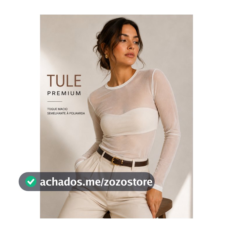 Blusa de Tule Manga Longa sem Forro com Toque de Pliamida