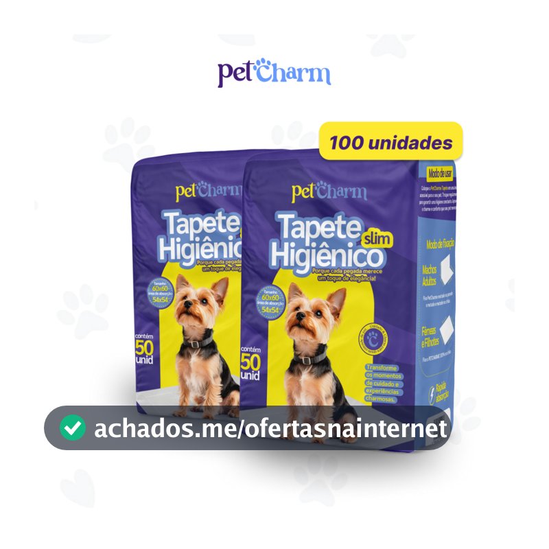 Kit 100 unid - Tapete Higiênico PetCharm Slim -Tamanho 50cm x 60cm - Para Cachorros
