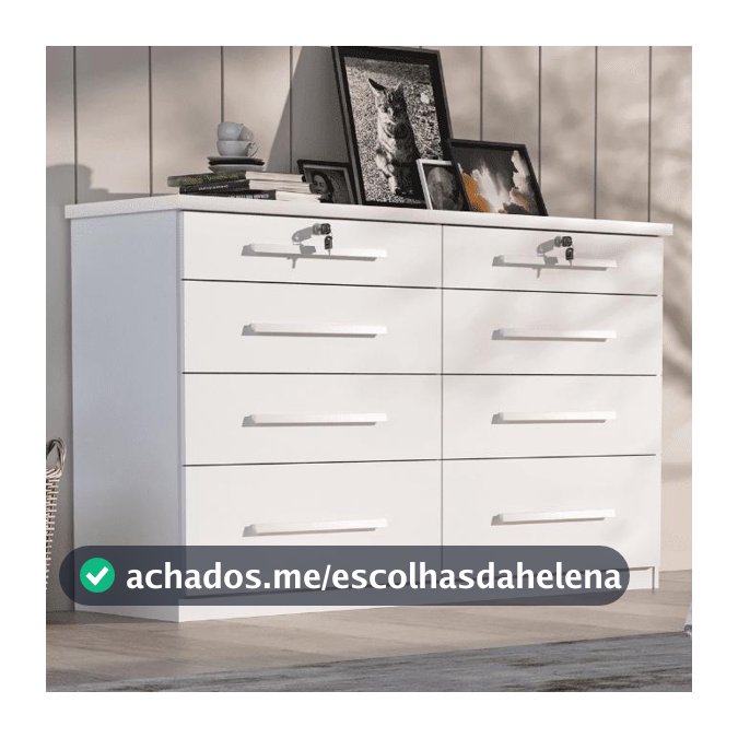 Comoda Monza 8 Gavetas com chaves suporta TV até 49"