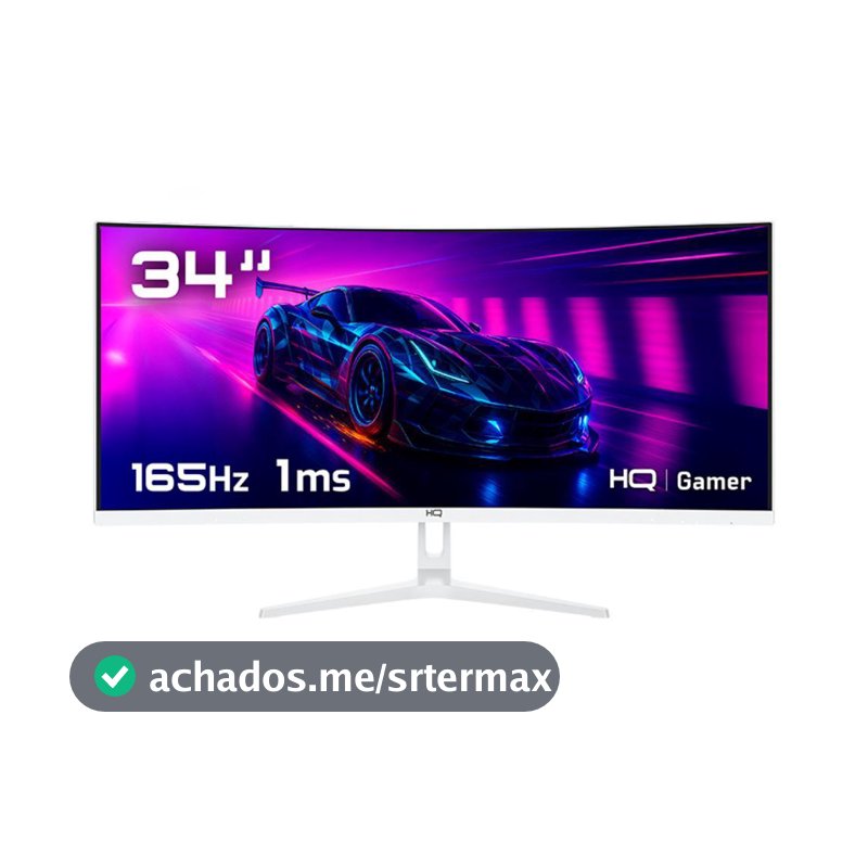 Monitor Gamer 34" Curvo Branco 1ms, 165Hz, UltraWide (QHD) - 3440x1440 AMD FreeSync, HDMI, DP, HQ Premium HQW34C16