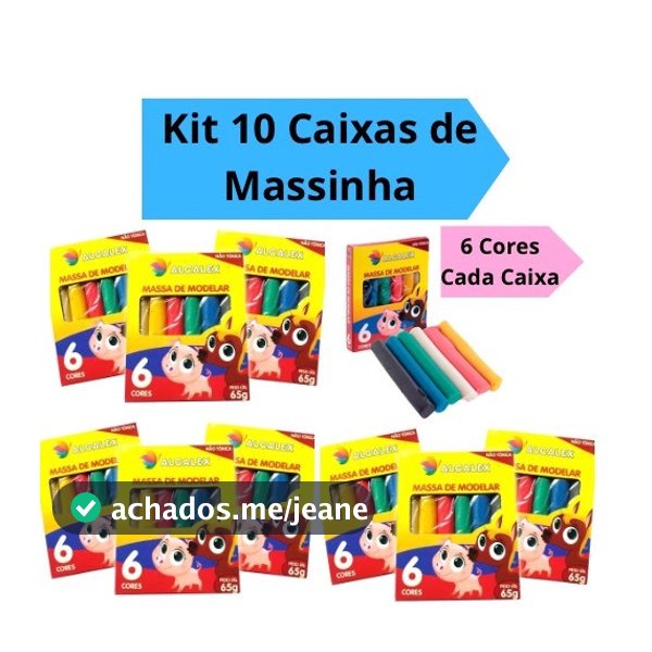 Kit 10 Caixas Massinha de Modelar com 6 Cores Kit Festa Intantil Lembracinhas 65g Alcalex