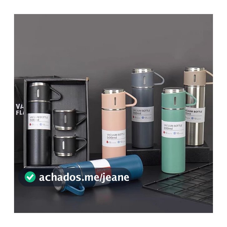 caneca Kit Garrafa Térmica Vacuum Bottle Inox 500ml  um ou  3 Xícaras Bebidas Fria ou Quente