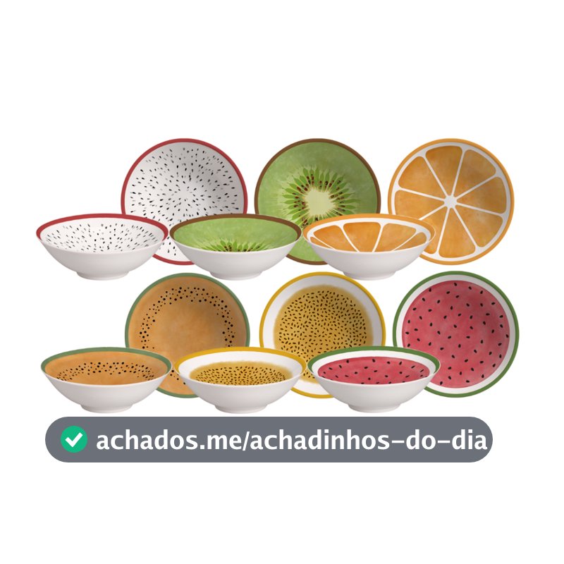 Kit com 6 bowls cumbucas salada de frutas 350 Ml Frutas coloridas Alleanza Cermica