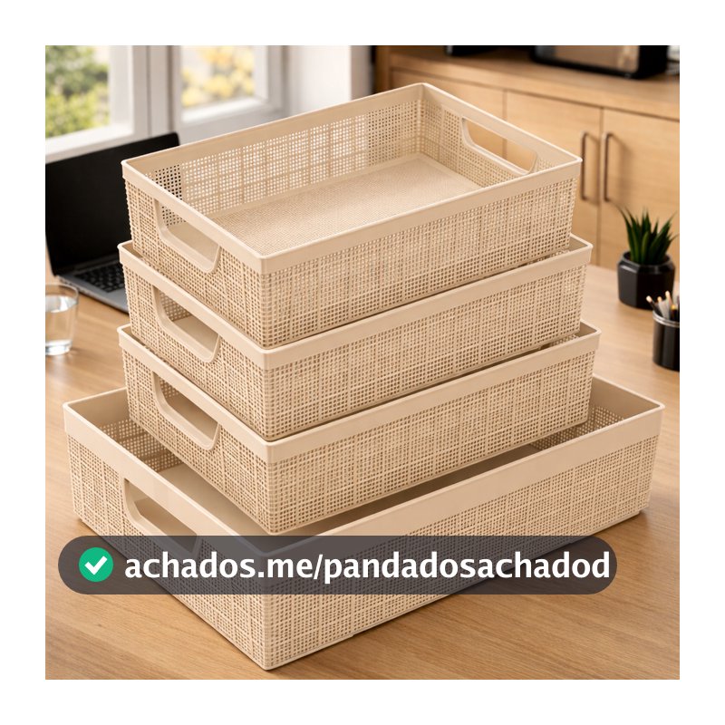 Kit 4 Cestos Organizador Grande em Plástico Empilhável Cozinha Banheiro Escritório 2 L 2 L 5,2 L