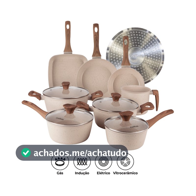 Jogo de Panelas Revestimento Cerâmico Antiaderente 8 Peças Cozilux Linen Ceramic