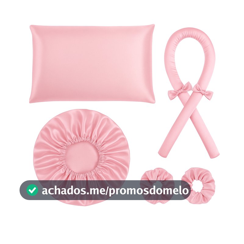kit cetim anti frizz touca cetim + modelador sem calor curling rod + fronha