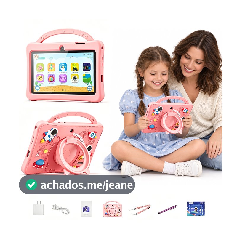 Tablet Infantil 7" HD IPS Wi-Fi Bluetooth 5.0 3500mAh com Capa Antichoque de Silicone Alça e Suporte