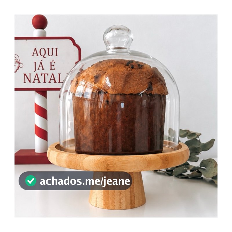Panetoneira Porta Panetone Bambu e Cúpula de Vidro
