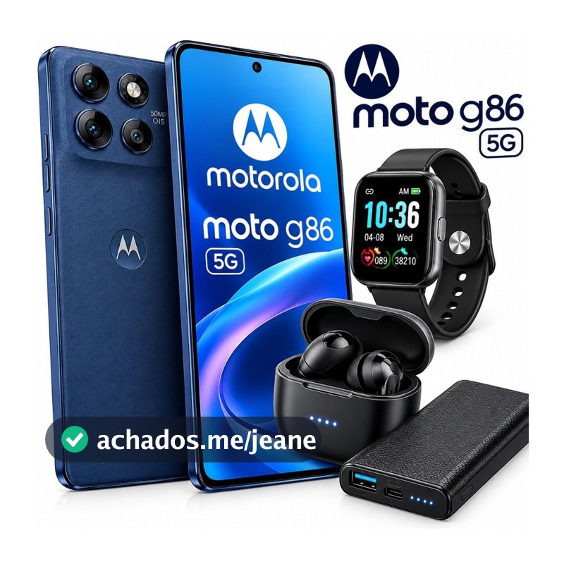 Celular Moto G86 5G 256GB 8GB RAM NFC + Fone Bluetooth + Smartwatch + Power Bank