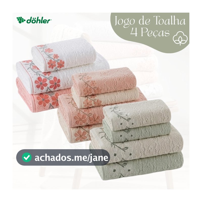 Jogo de Toalha Dohler 4 Peças de Algodão Banho e Rosto Super Macia Felpuda Ótima Absorção Eva