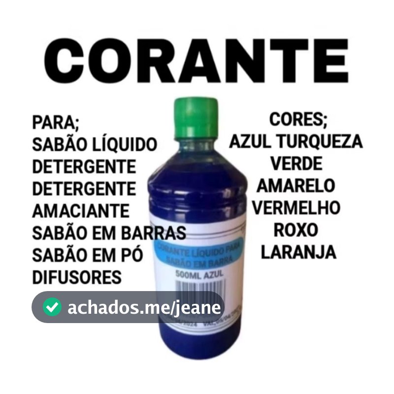 1 CORANTE DE 500ML PARA SABÃO LÍQUIDO, DETERGENTE, DESINFETANTE, AMACIANTE, SABÃO EM PÓ, SABÃO EM BARRA, DIFUSORES P7