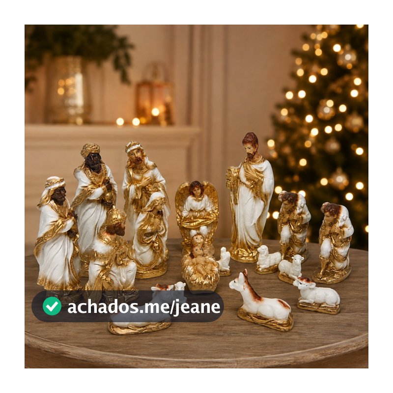 Kit Presépio De Natal Gesso Decoração 15 Peças Completo 20cm
