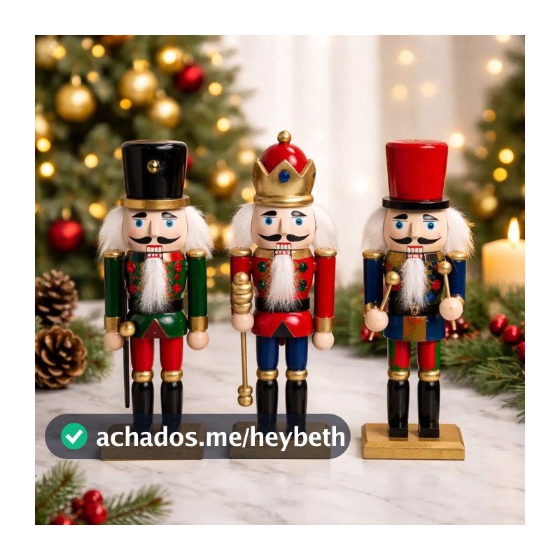 Kit 3 Bonecos  Soldados Quebra Nozes 15cm Madeira Enfeites Natalino