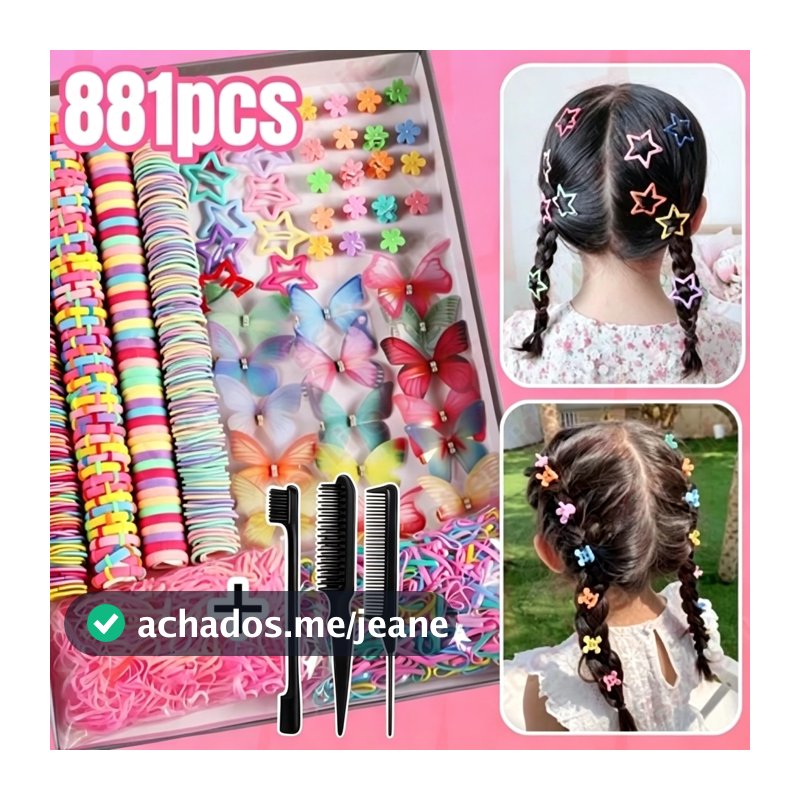 Conjunto De Cabelo Colorida De 875/881 Peças Para Meninas | Acessórios De Arco De Unicórnio E Estrela