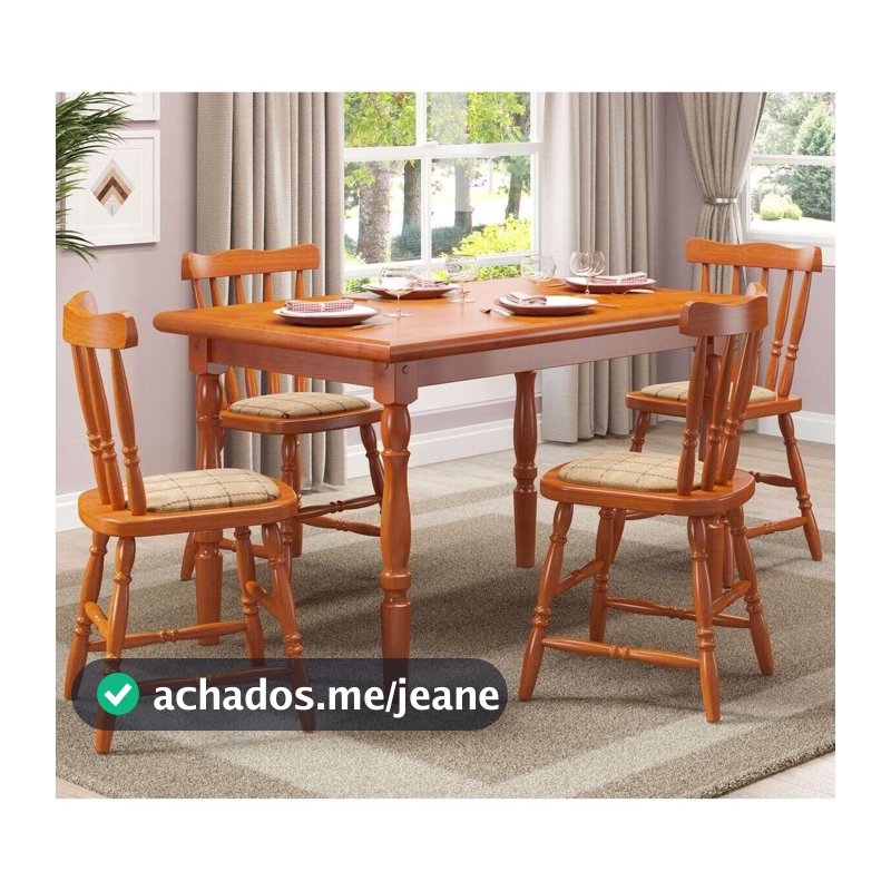 Conjunto Mesa de Jantar 125cm com 4 Cadeiras Estofadas Madeira Maciça Multimóveis CR50084