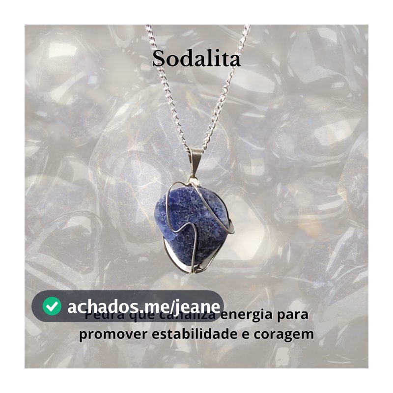Colar de Sodalita, Pedra Polida, Pedras Natrurais, Trabalhada, Corrente de Aço Inox