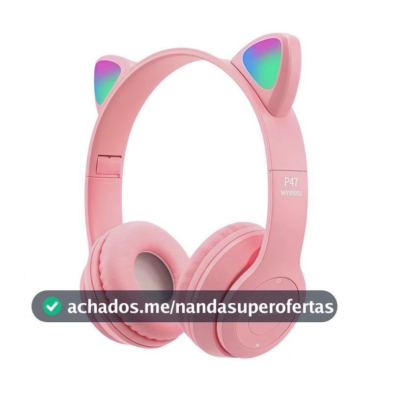 Fones de ouvido de gato com LED sem fio Bluetooth para gatinhos  anjgg