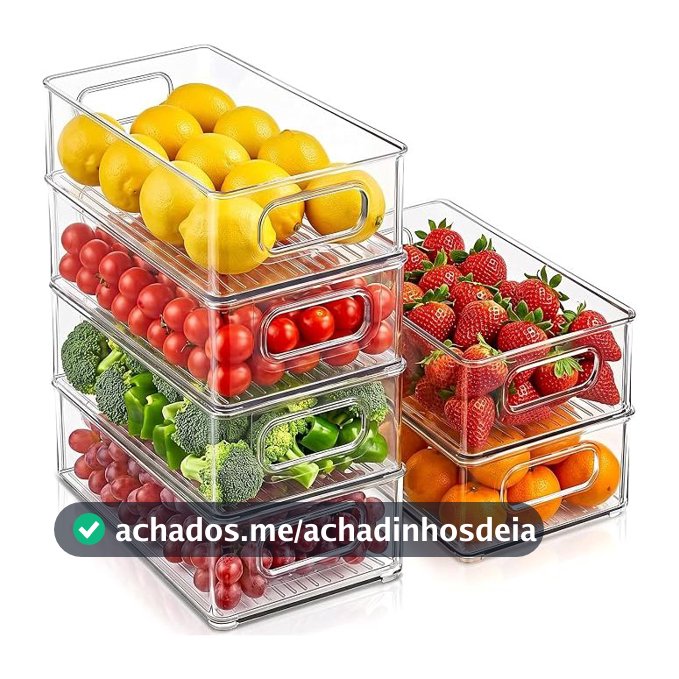 Kit 6 Organizadores de Geladeira Armário Despensa Cozinha Empilháveis Organizador de Alimentos