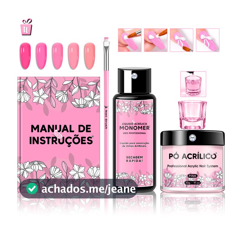 Kit Alongamento De Unha com Copo Dappen + Monomer Acrylicliquid + Pincel + Po Acrilico Para Unhas