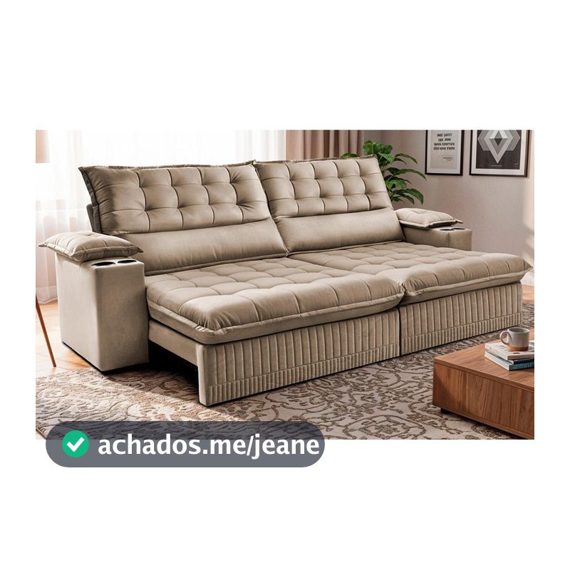 Sofá Retrátil e Reclinável 2,60m Molas Ensacadas Dream Velusoft Bege Cama inBox